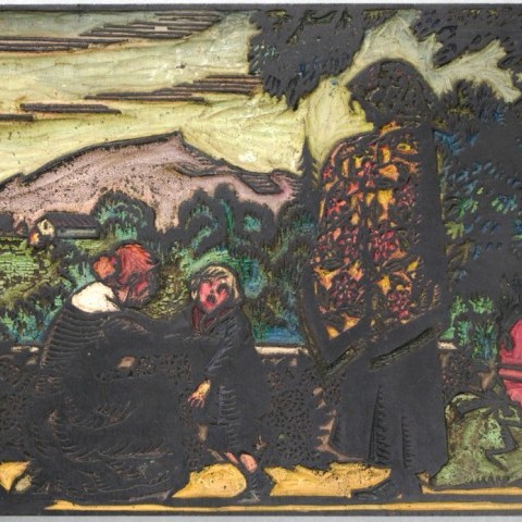 René Georges Hermann Paul, dit Hermann-Paul deitua (1864 -1940). Vue de Ciboure, matrice xylographique. Ziburuko bista, xilografia.