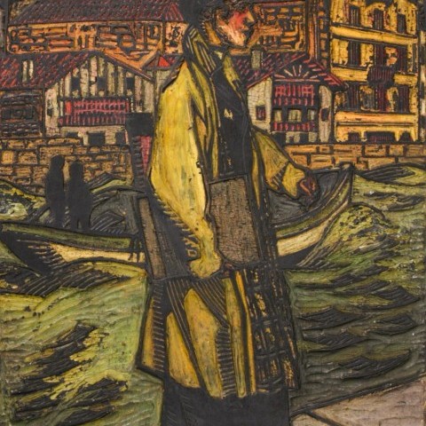 René Georges Hermann Paul, dit Hermann-Paul deitua (1864 -1940). Ciboure, matrice xylographique. Ziburu. xilografi