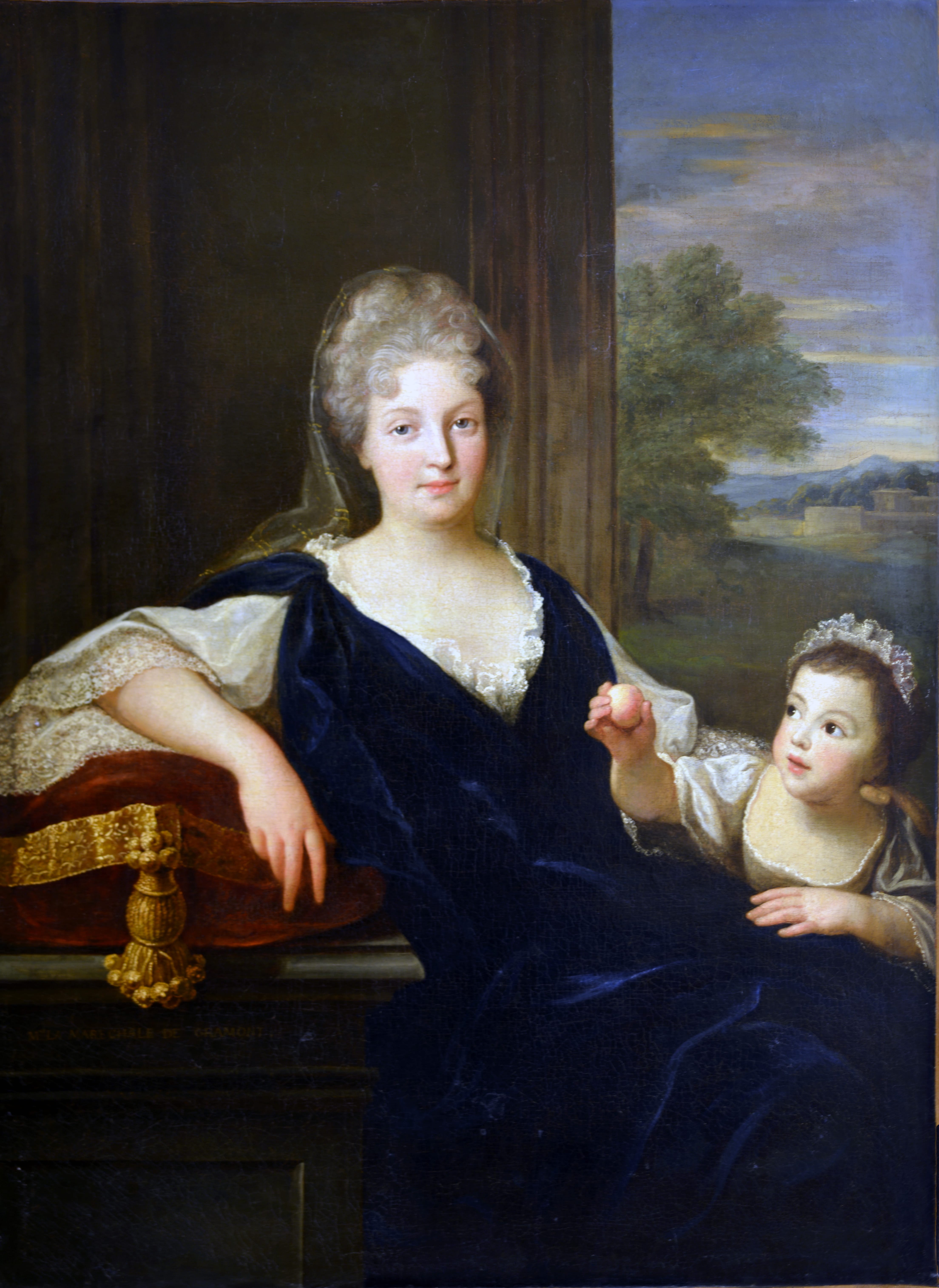 Bon Boullogne (1649-1717) La duchesse de Guiche Marie-Christine de Noailles (1672-1748) et sa fille Marie-Adélaïde de Gramont (1700-1740).  © Jean-Yves Chermeux, Musée national et domaine du château de Pau