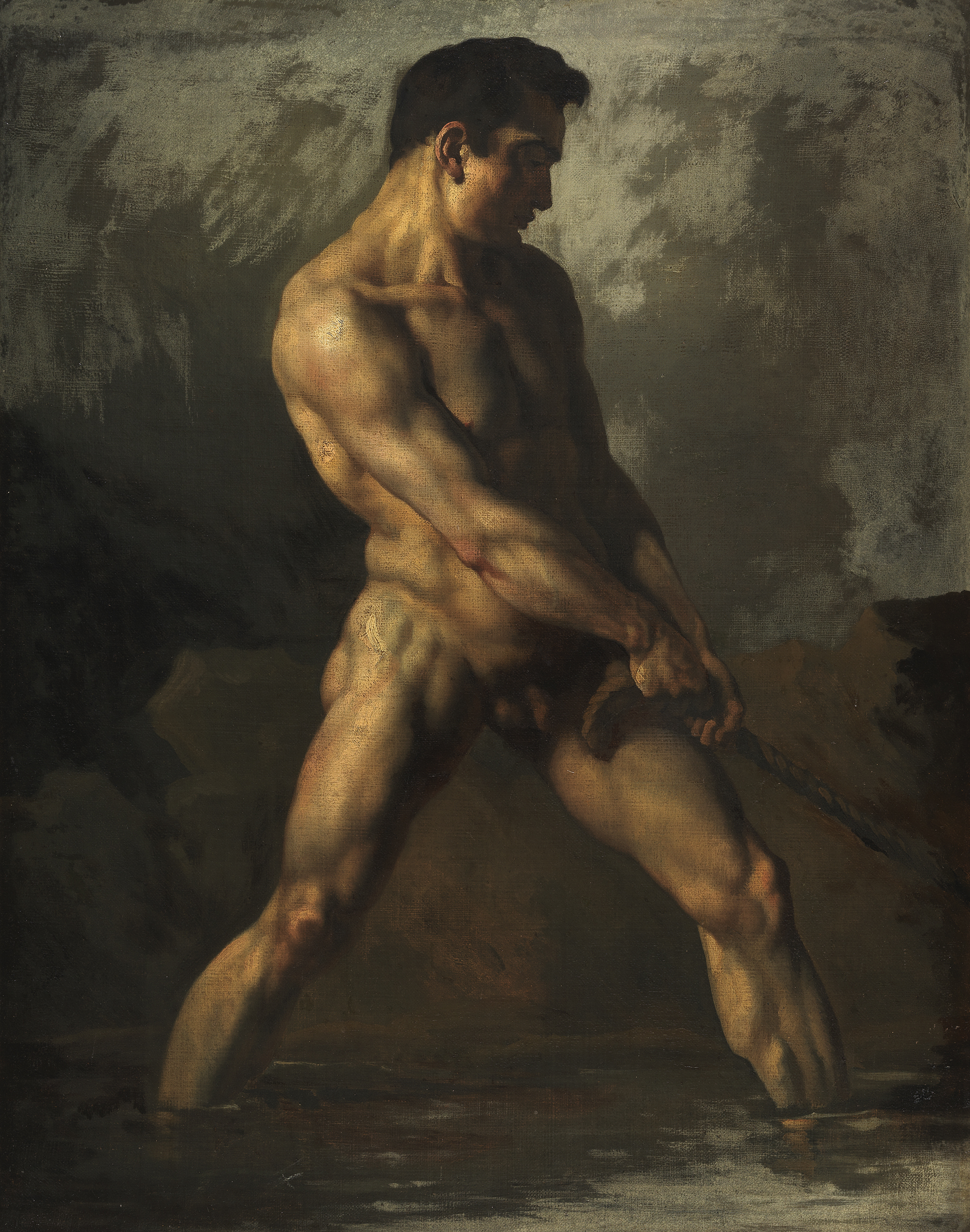 Théodore GÉRICAULT (1791-1824) Académie d'homme debout, tirant sur une corde, vers 1812-1817