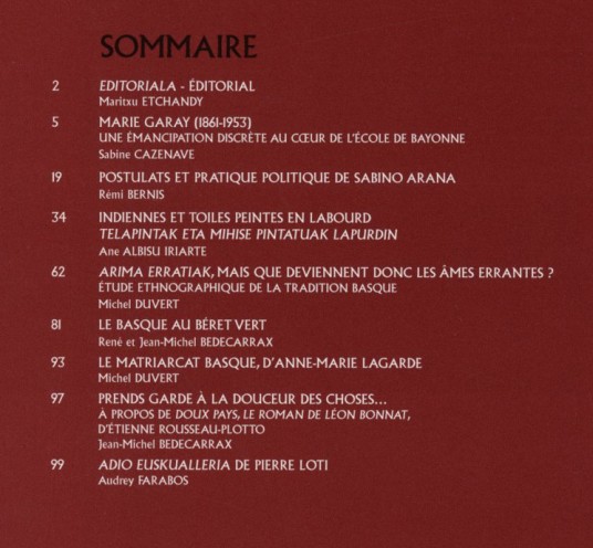 Sommaire bulletin du Musée Basque 199 